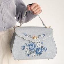 ローズ刺繍フラップハンドバッグ
