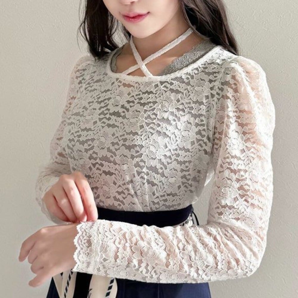 ホルターリボン2wayレーストップス　洗える