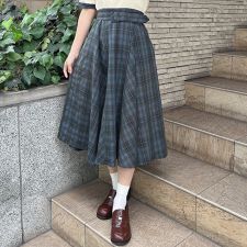 サイド切替チェックフレアースカート 【セットアップ可能】