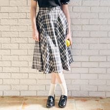 サイド切替チェックフレアースカート 【セットアップ可能】