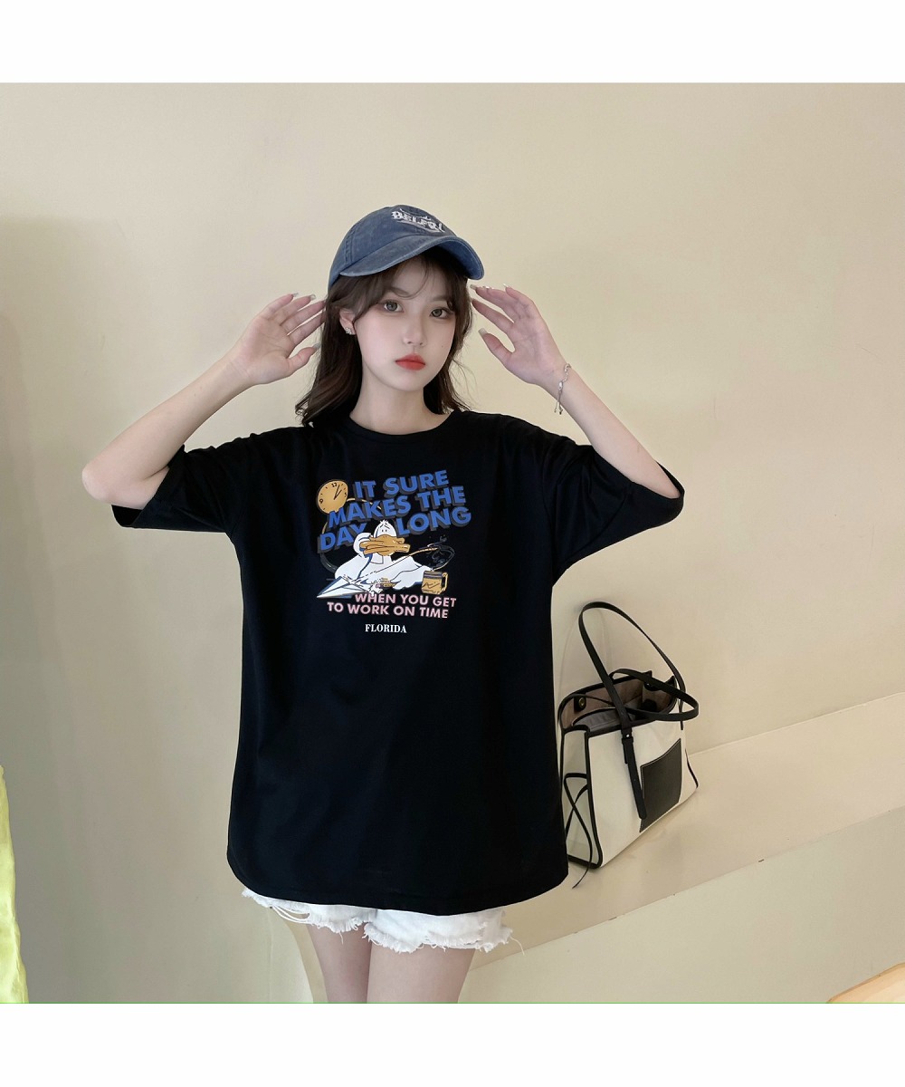 duckプリント 古着風 オーバーサイズ ビッグシルエット 半袖Tシャツ