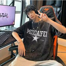 ビッグシルエット カレッジロゴプリント ピグメント 半袖 Tシャツ 古着風