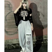 グラフィック ロゴ スカル ストリートデザイン ルーズ スウェット パンツ