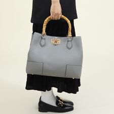 【イタリア製】本革 バンブーハンドル 2WAYトートバッグ