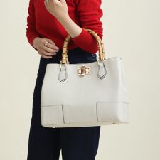 【イタリア製】本革 バンブーハンドル 2WAYトートバッグ