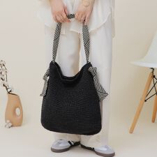 【A4対応】テープハンドル ラメ糸編み トートバッグ