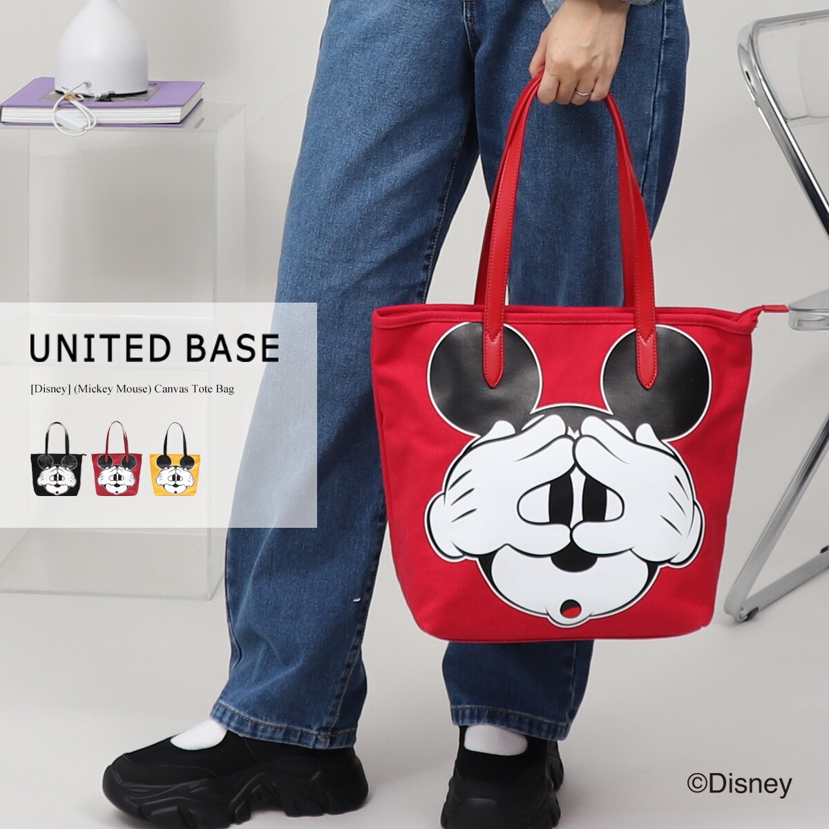 Disney / ディズニー 】 ミッキーマウス キャンバストート 中 | ベース