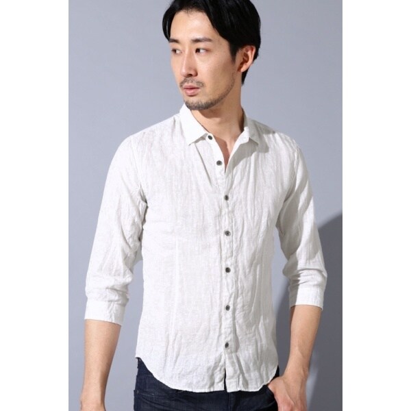 ZERO by TORNADO MART∴綿麻ボイルシャンブレー7分袖シャツ