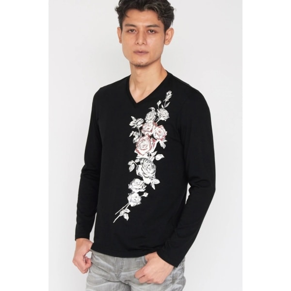 TORNADO MART∴ローズビーズプリントVネックカットソー | トルネード