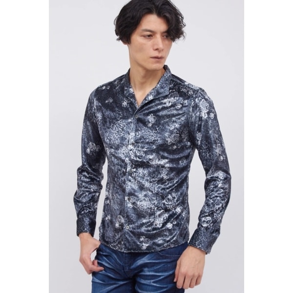 TORNADO MART∴レオパードローズプリントベロアシャツ