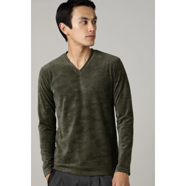 HIGH STREET∴ヴィンテージ迷彩ベロア長袖Vネック | ハイストリート