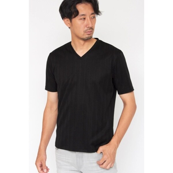 HIGH STREET∴ABSランダム針抜きテレコ半袖Vネックカットソー HIGH STREET∴ABSランダム針抜きテレコ半袖Vネックカットソー