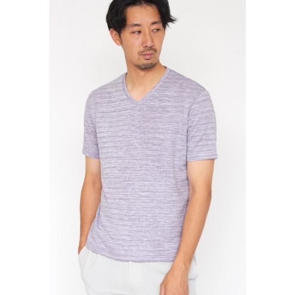 HIGH STREET∴ABSかすれ千鳥JQ半袖Vネックカットソー HIGH STREET∴ABSかすれ千鳥JQ半袖Vネックカットソー | ハイ