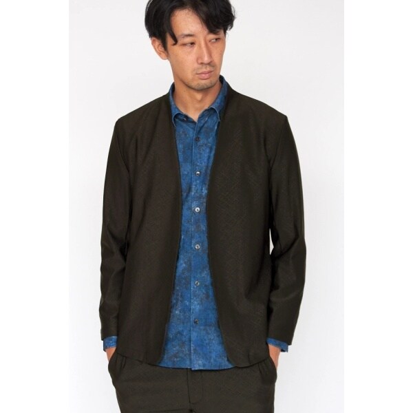 HIGH STREET∴トリコットメッシュマーブル調プリントノーカラー