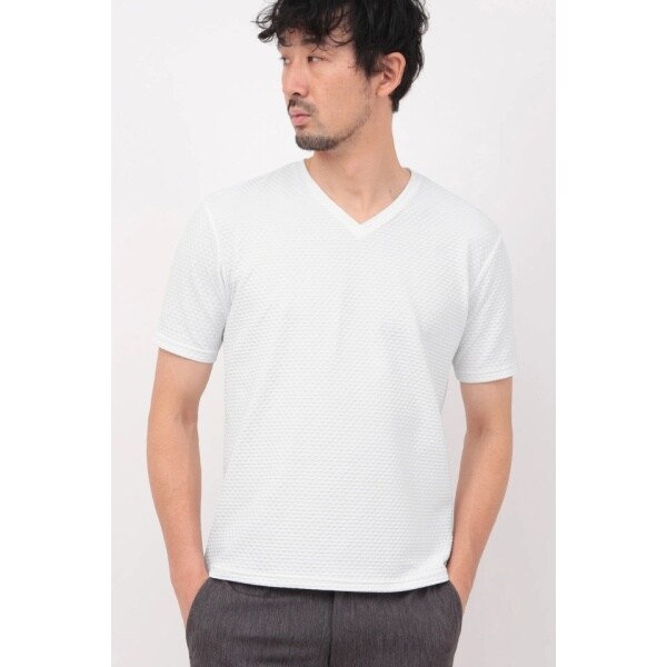 HIGH STREET∴アラベスク柄ジャカードVネック半袖カットソー HIGH STREET∴アラベスク柄ジャカードVネック半袖カットソー