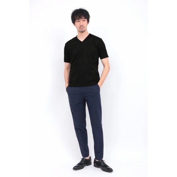 HIGH STREET∴ABSランダム針抜きテレコ半袖Vネックカットソー