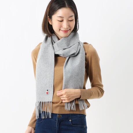 手洗いOK】カシミヤ100％波付無地マフラー（バッキンガムベア ワッペン  