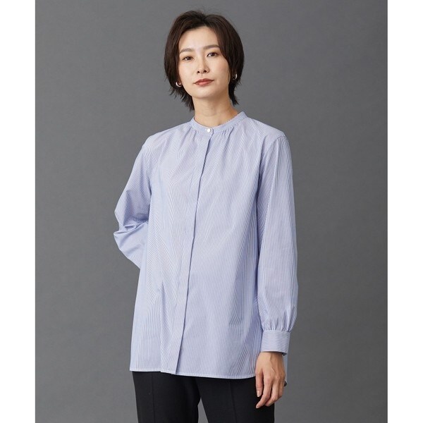 J.PRESS Jamesロンドンストライプバンドカラーブラウス　¥19,800 セール】【洗える】Jamesロンドンストライプ バンドカラー ブラウス