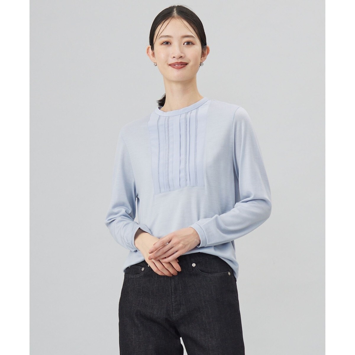 ウォッシャブルウール タック ドットレース カットソー