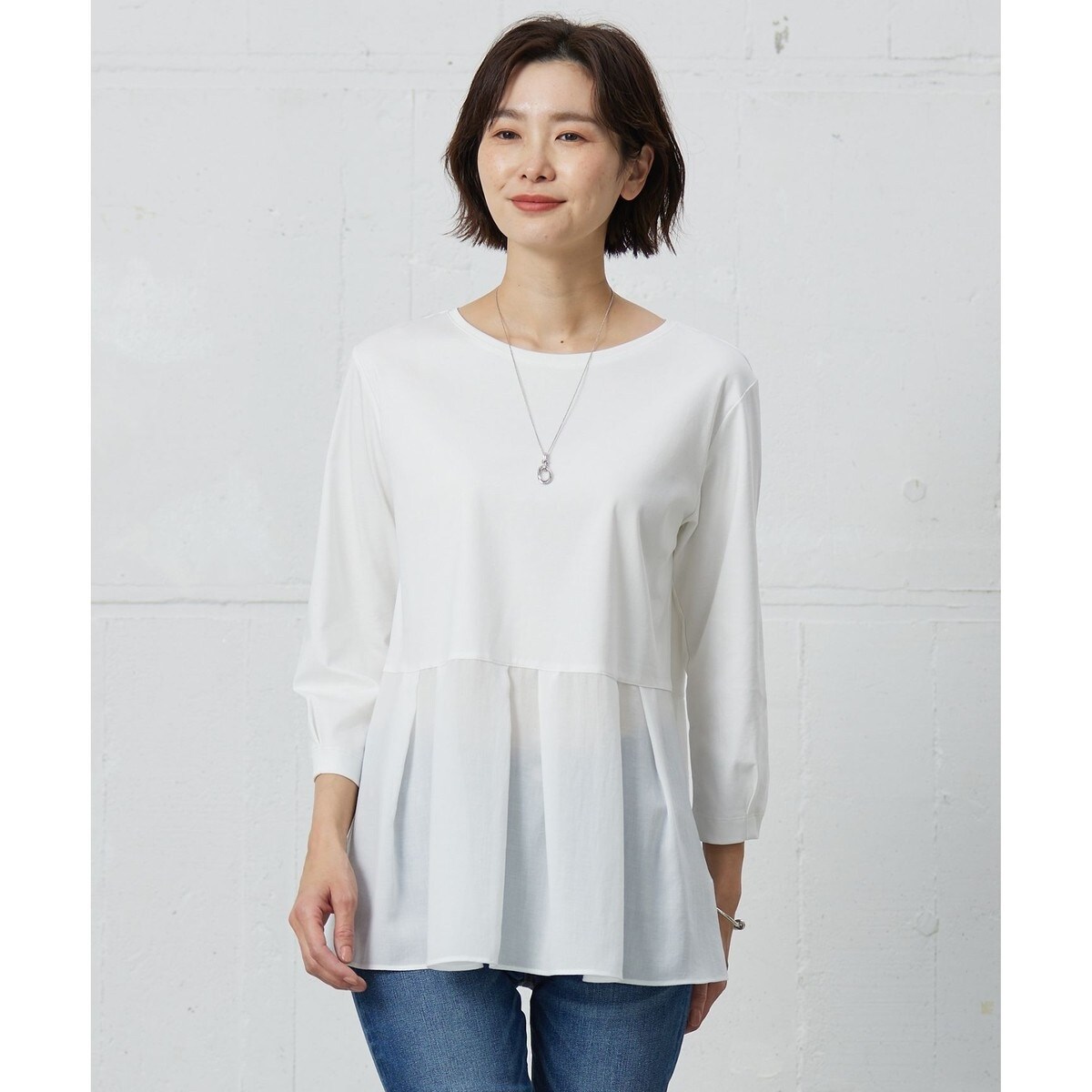 WEB限定カラーあり/洗える】スムースデザイン コンビ カットソー