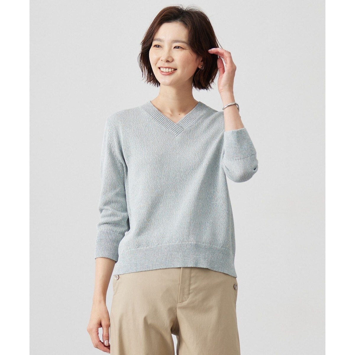 【洗える】GIMA COTTON ミックスカラー Vネック ニット