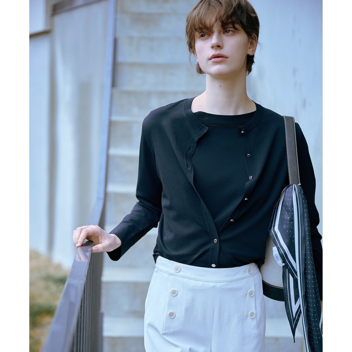 【洗える】RAYON ELITE STRETCH クルーネック カーディガン