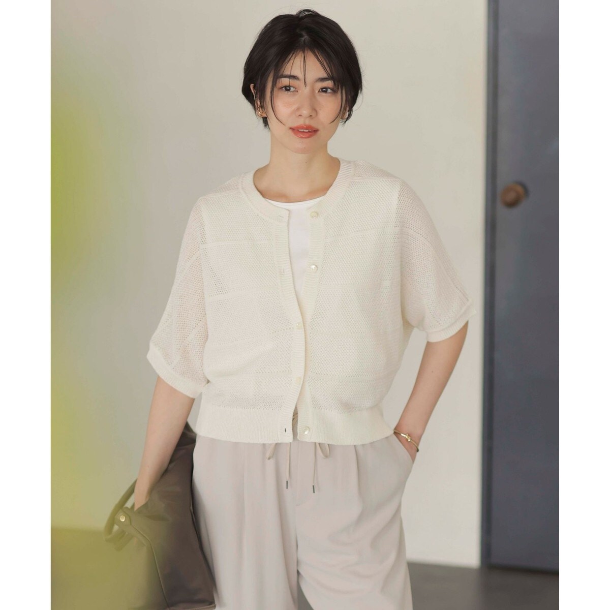 【洗える】PATTERN MESH ドルマンスリーブ カーディガン