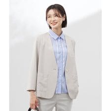 【洗える】ストレッチ ノーカラー ジャケット