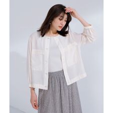 【洗える】Sheer Vis リネン ノーカラー ブルゾン