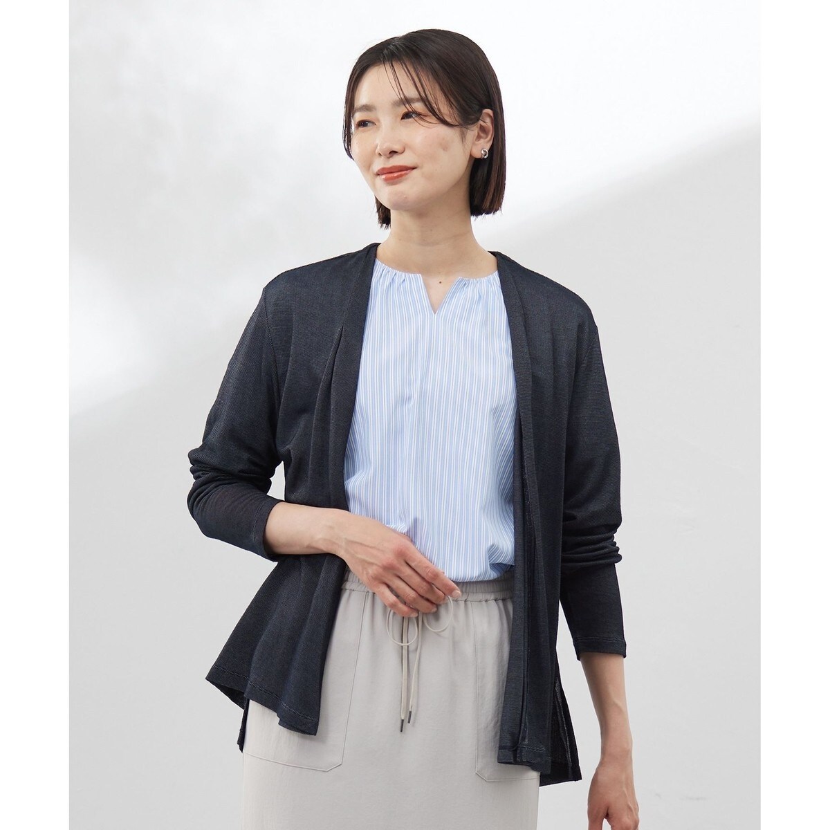 【洗える】ミラノ風天竺シアー カーディガン