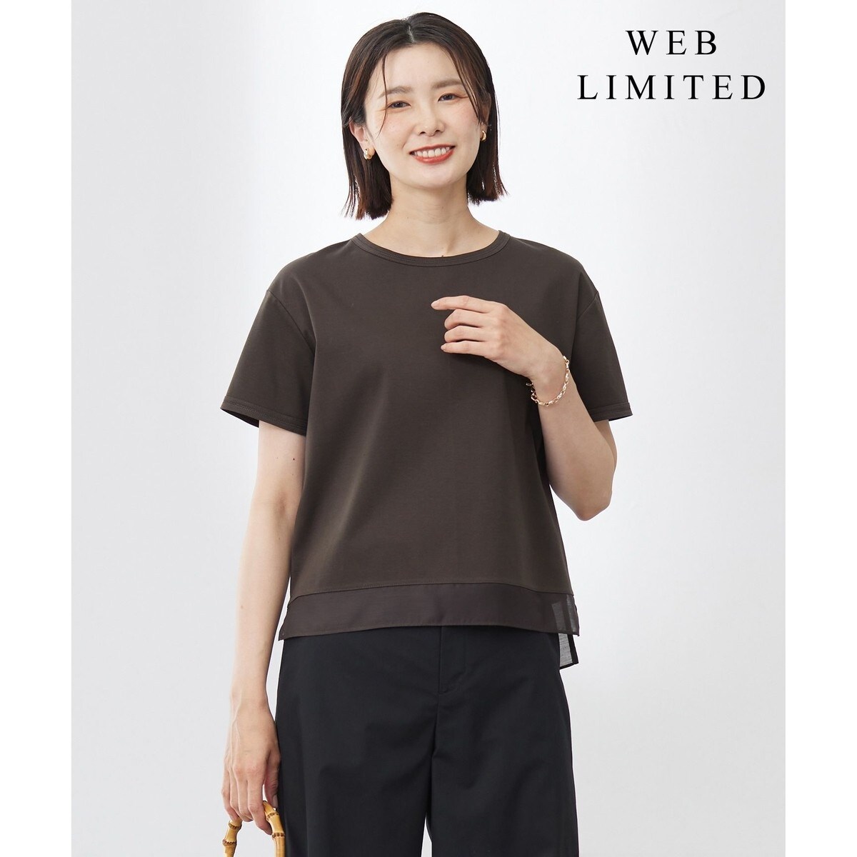 WEB限定カラーあり/洗える】スムースデザイン コンビ カットソー