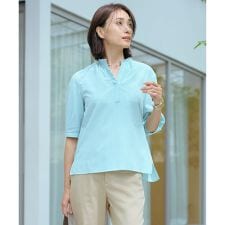 【洗える】SHEER ギンガム スキッパー ブラウス