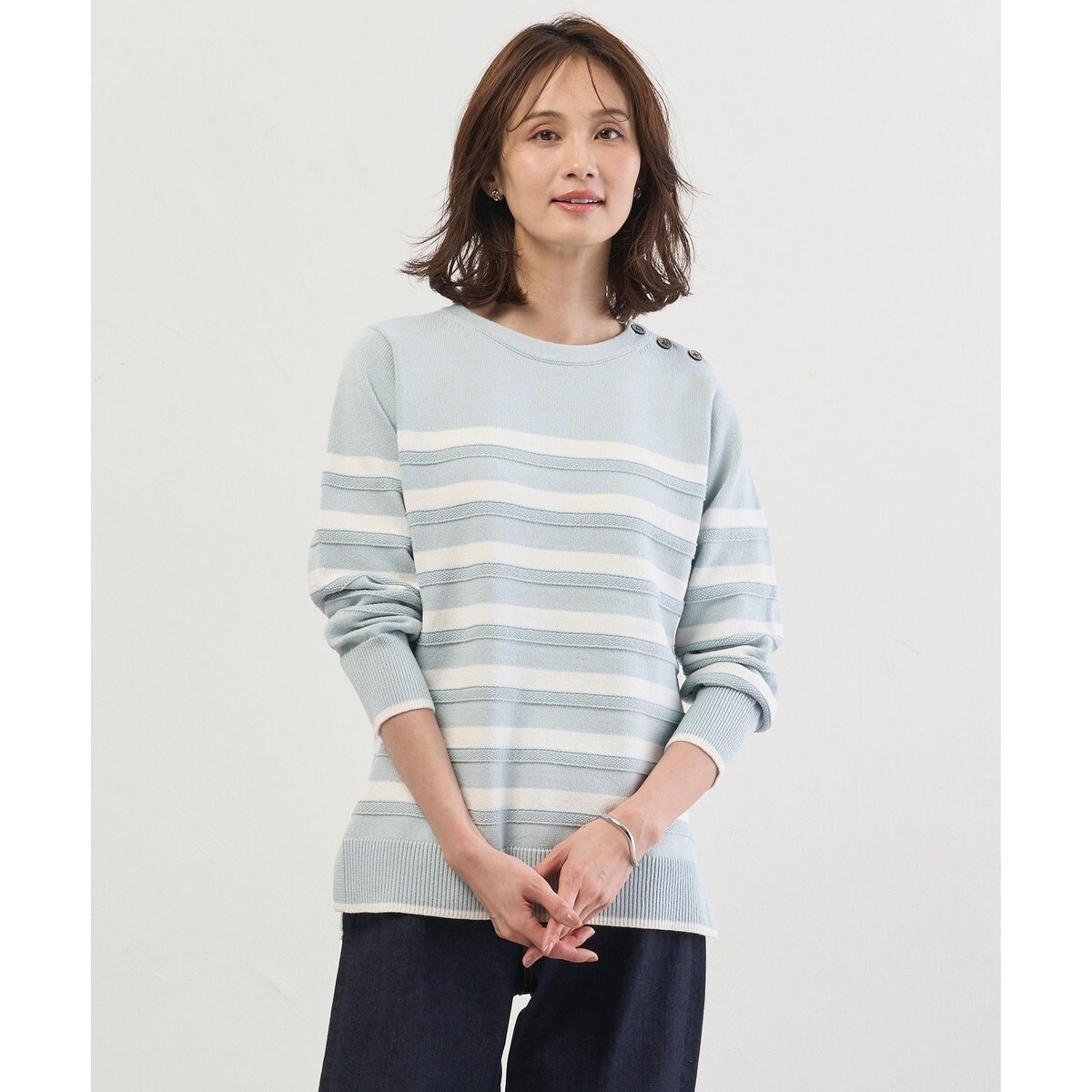 Cotton Polyester カラーボーダー ニット