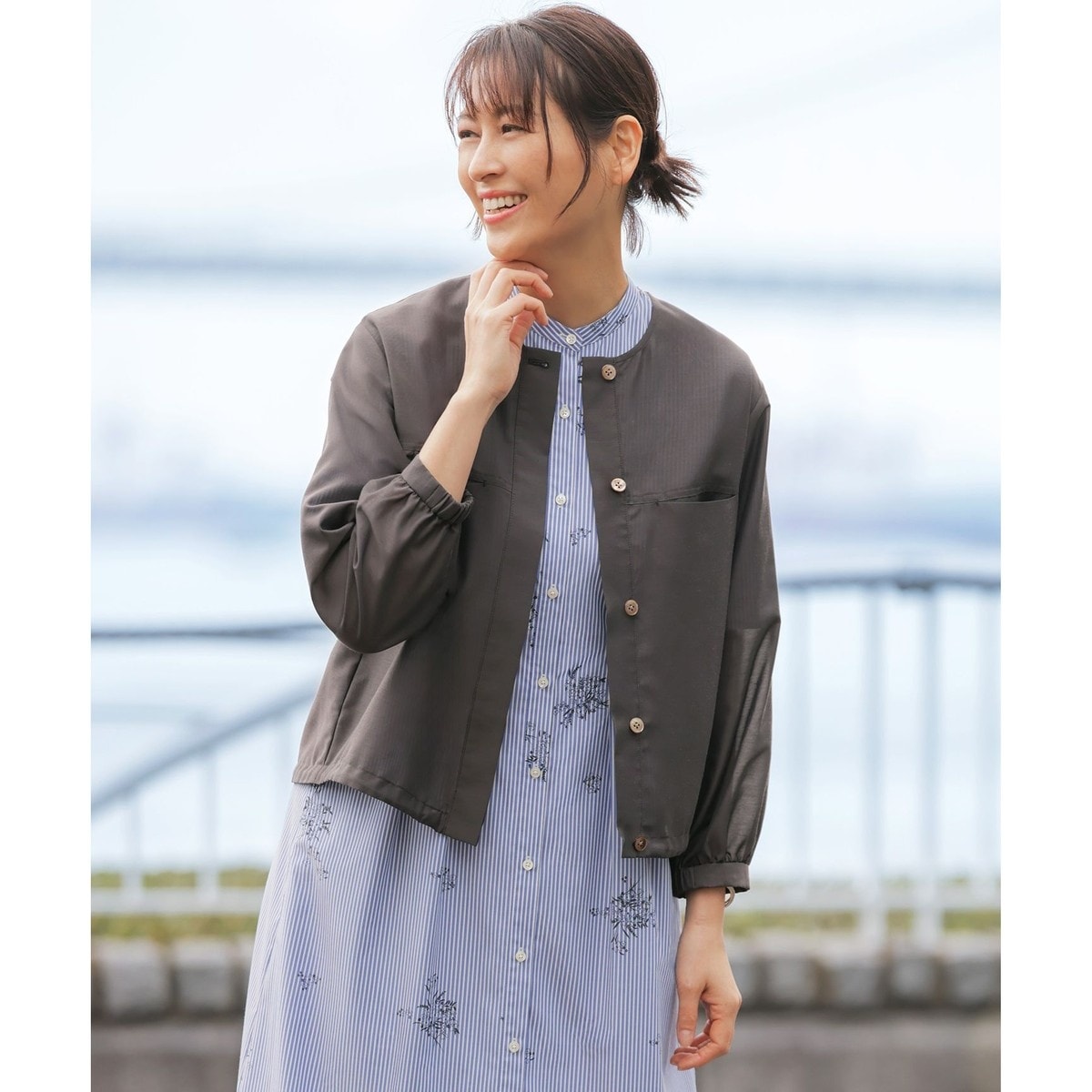 新品ジェイプレスレディス 【洗える】スパンタイプライター ノーカラーブルゾン Jプレス（レディス）(J.PRESS LADIES) レディース アウター