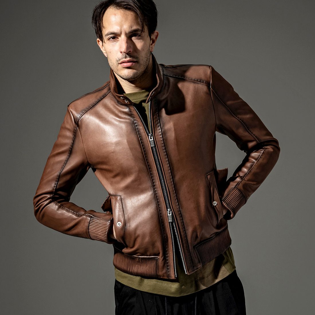 新品　C DIEM シープレザーグラデーションハリントンジャケット　ブルゾン　L C DIEM(カルペディエム)シープレザーグラデーションハリントン