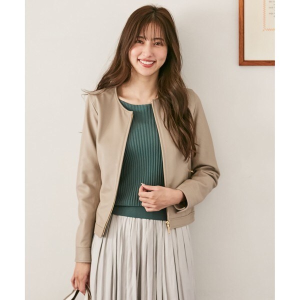 BALLSEY✨ソフトラムレザージャケット　ノーカラー　本革　裏地パープル　金具 本革】ノーカラーラムレザー ジャケット | エニィスィス(ANY SIS