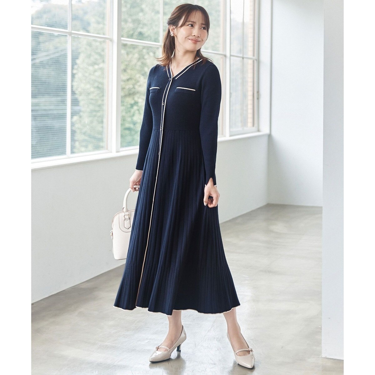 洗える】バイカラーデザインニット ワンピース | エニィスィス(ANY SIS