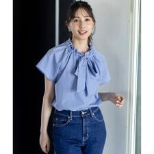 【洗える】ギャザーネック ブラウス