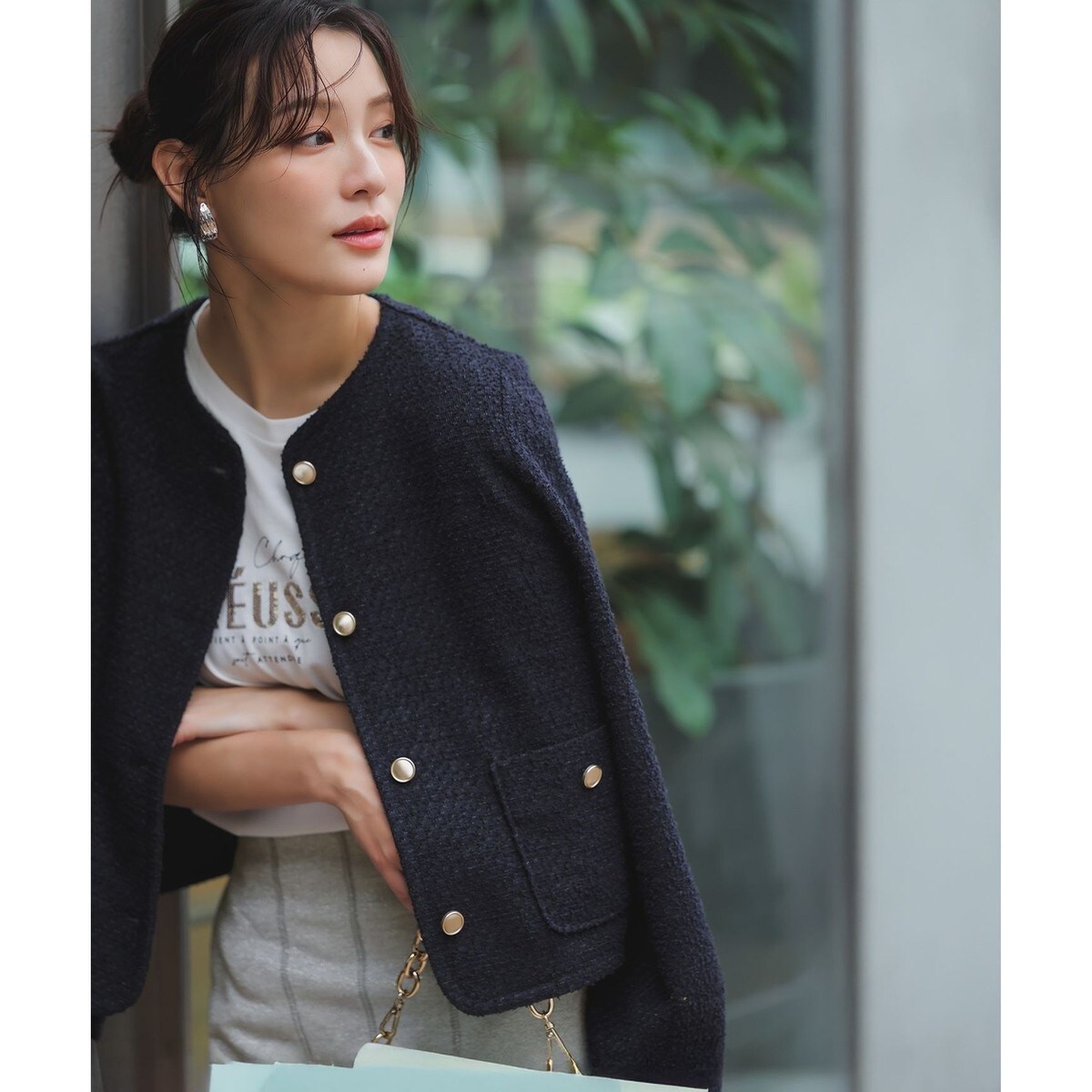 grove 高見え間違いなし！こだわり仕立てのツイードジャケット 金ボタン 高見え間違いなし！こだわり仕立てのツイードジャケット