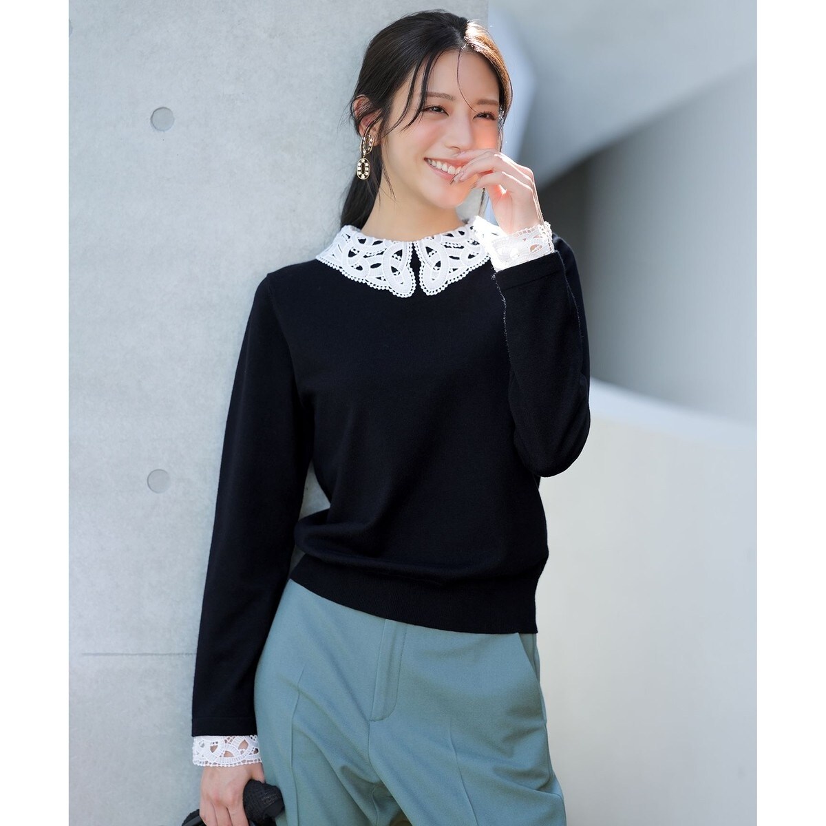 25AW SNIDEL ビジュー衿スウェット ネイビー SNIDEL（シャツ/ブラウス