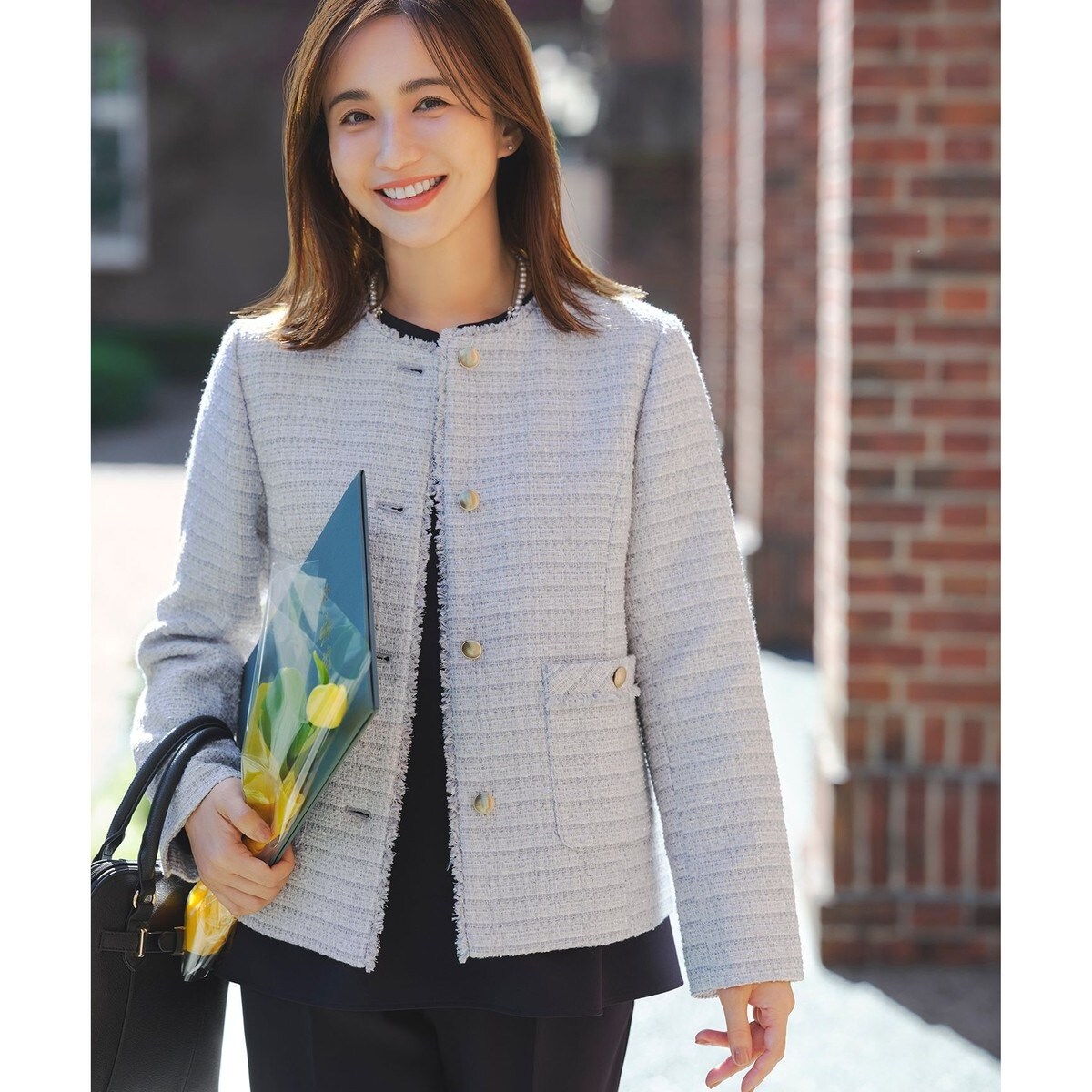 FENNEL ノーカラージャケット ツイードジャケット 9 M ノーカラー