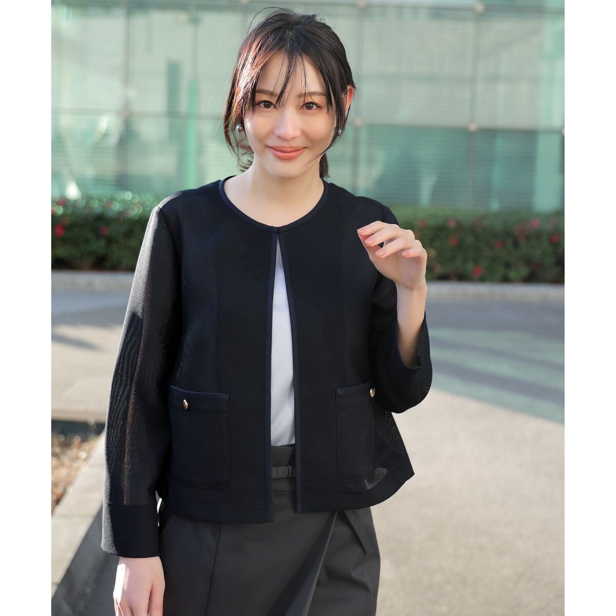 any SiS ノーカラージャケット スカートセット M 黒 ANY SIS（エニィスィス） ジャケット ノーカラージャケット セレモニー
