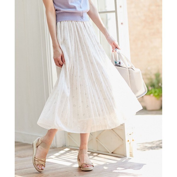 エステル刺繍シフォン薄地ソフト微光沢ランダムドット桃長5ｍ巾100cm刺繍部分 ブラウス キャミワンピ チュニック スカート フォーマル 洗える刺繍風ミニフラワープリント スカート | エニィスィス(ANY SIS