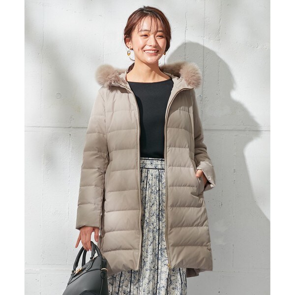 美品✨ES RECH　ロングダウンコート フーテッド　40 L ステッチレスロングダウンコート(ダウンジャケット・コート