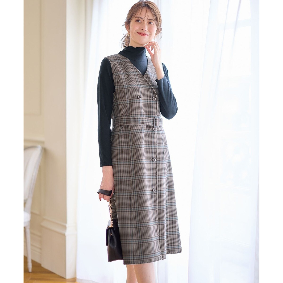 美人百花10月号掲載】リバーシブルチェックラップ ワンピース