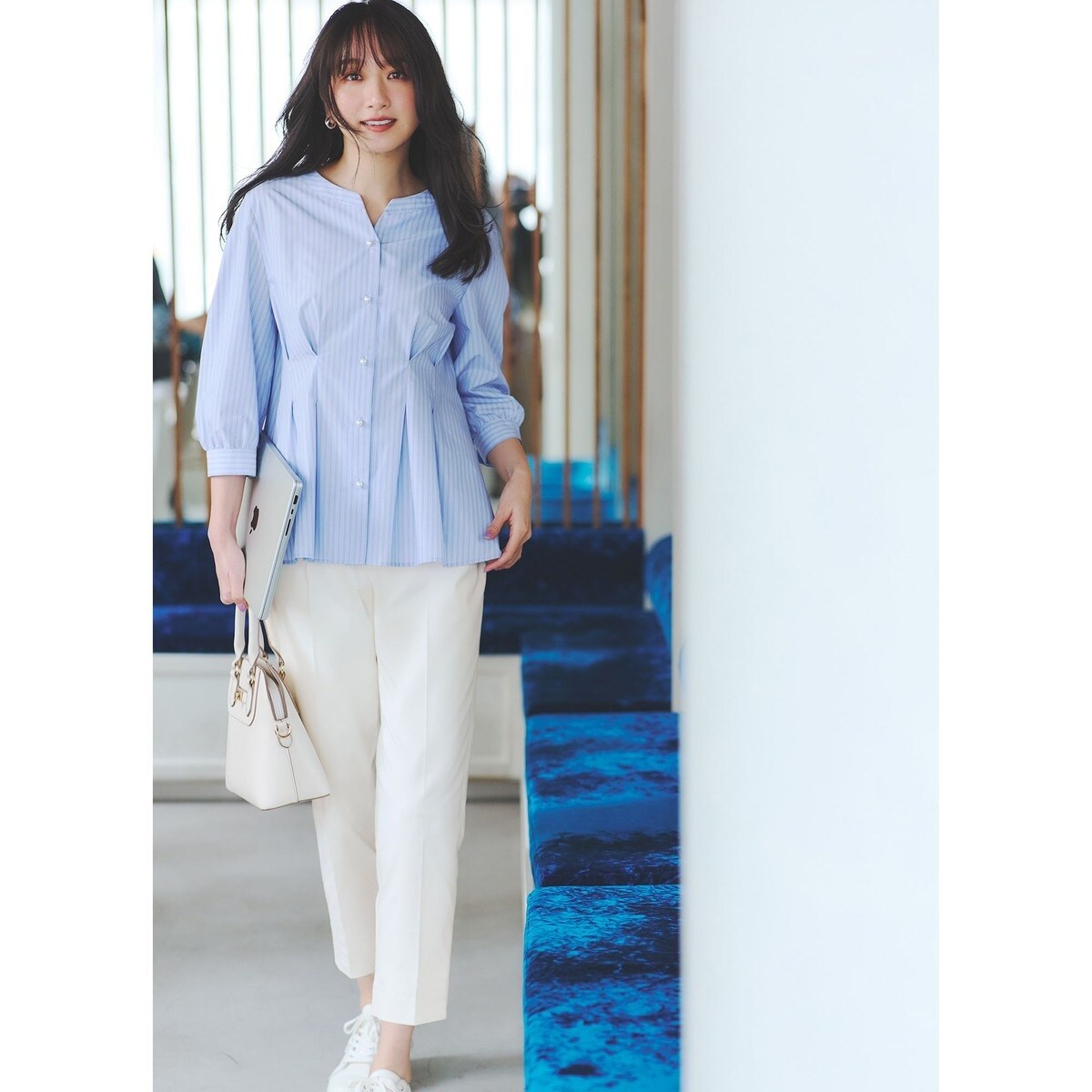 yori セレモニーピンタックパンツ ネイビー 36 yori ピンタック