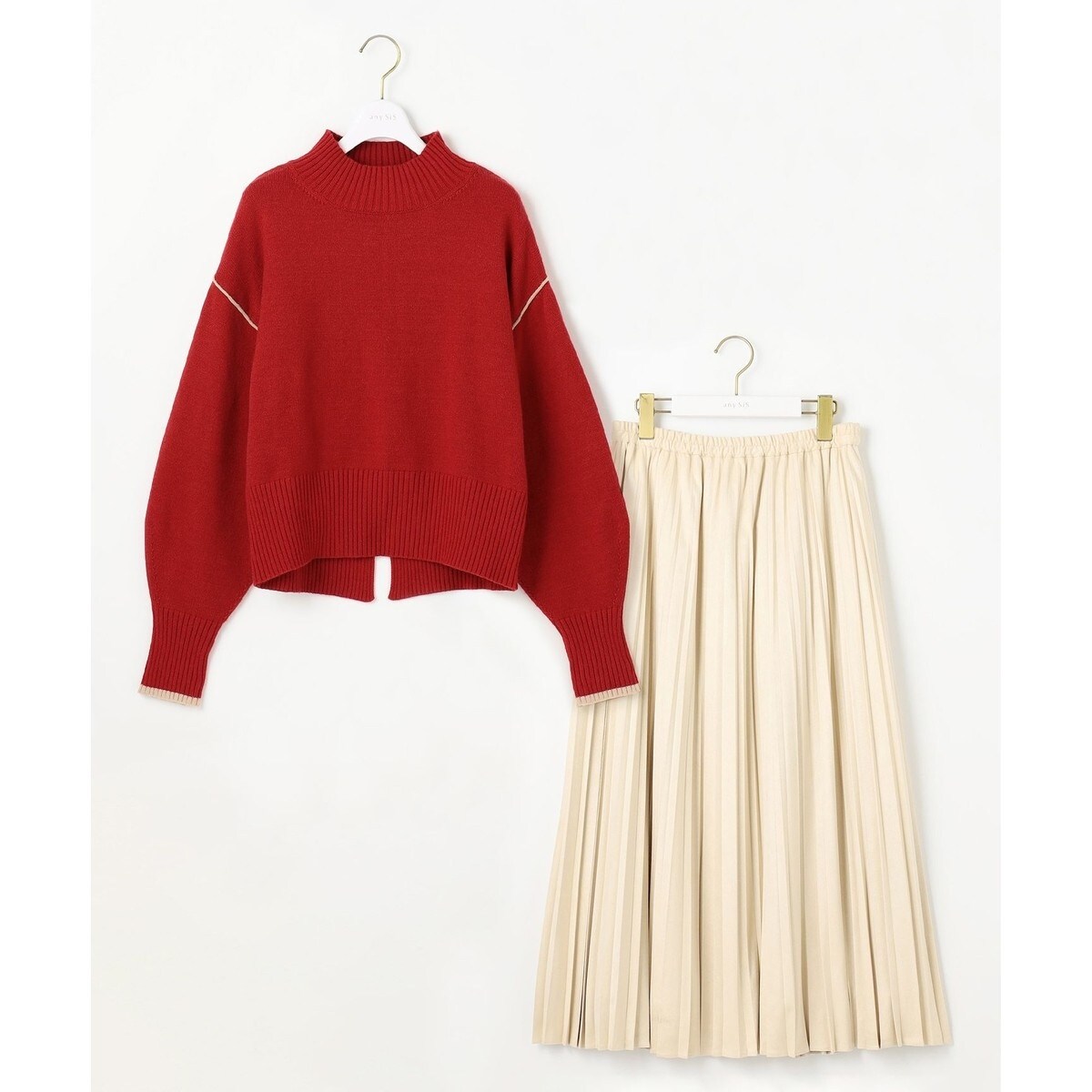 洗える・2SET】ボリューム ニット × スエードライク スカート セット