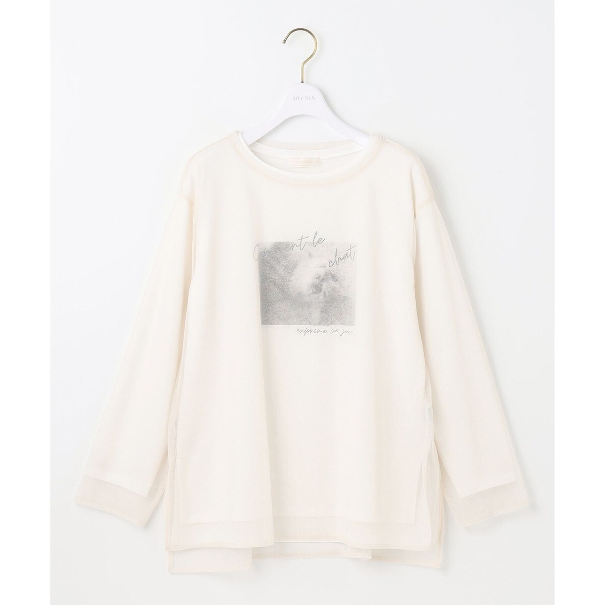 tシャツ 「貴島明日香さんコラボ」チュールレイニャード猫 Tシャツ レディース any SiS｜【貴島明日香さんコラボ】チュールレイニャード猫 T