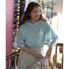 ゆるVネックチュールフリル袖 プルオーバー