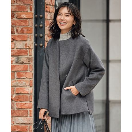 カシミヤブレンドノーカラーサイドスリットショート コート エニィファム Any Fam Cofbiw0500 ファッション通販 マルイウェブチャネル